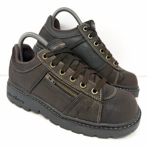 VTG Skechers 46406 Womens Tredds Jammers Chunky Sneaker Sz 7.5 Brown Leather Lug